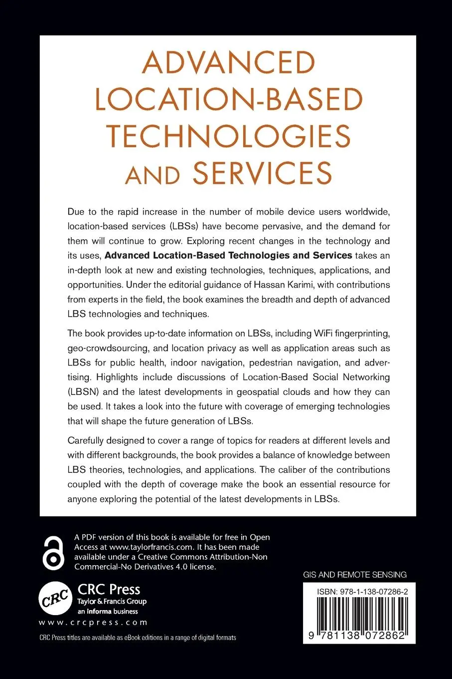 Rückseite: 9781138072862 | Advanced Location-Based Technologies and Services | Hassan A. Karimi