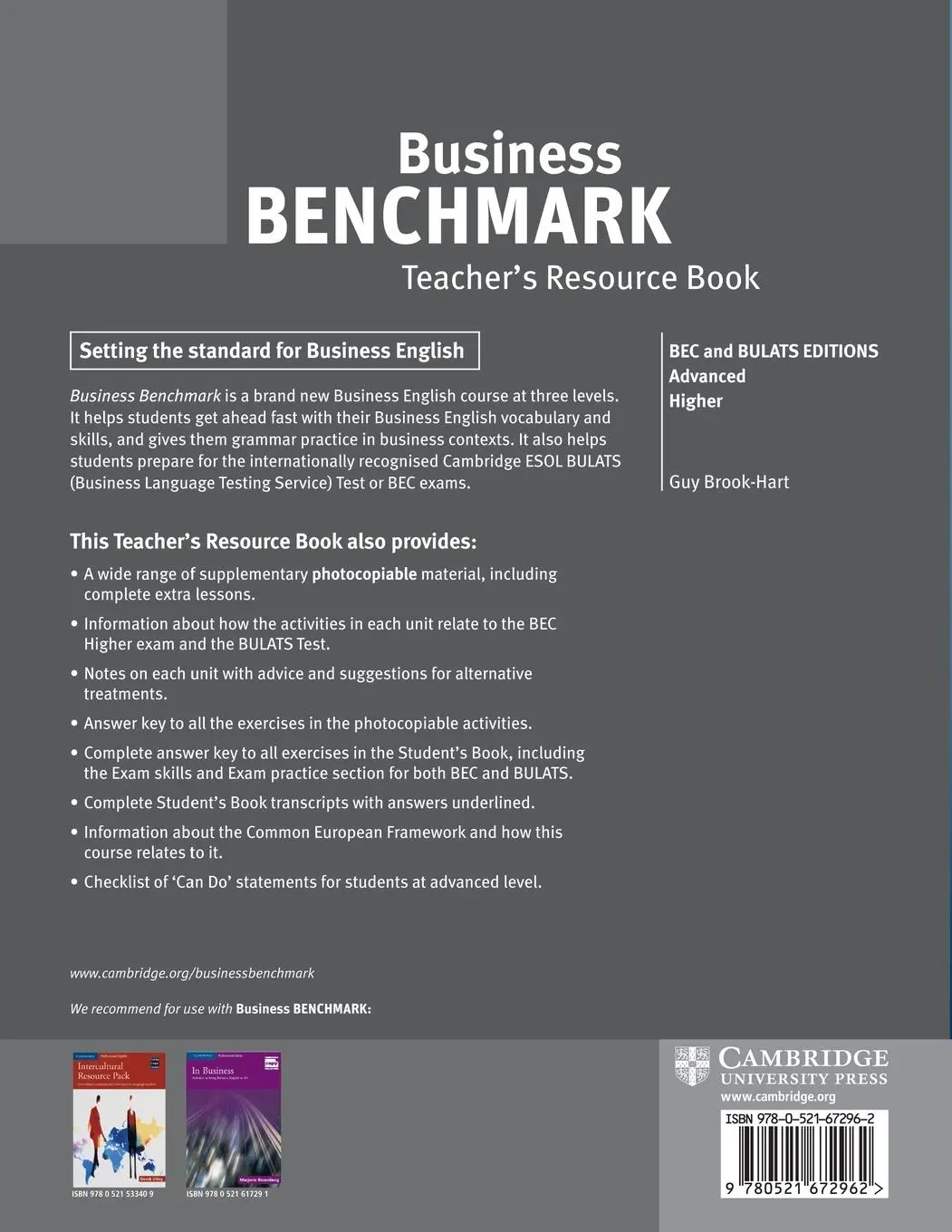 Rückseite: 9780521672962 | Business Benchmark | Advanced Higher: Teacher's Resource Book | Buch