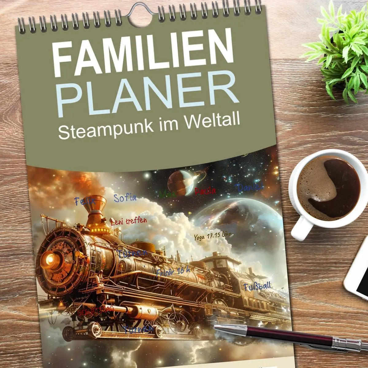 Bild: 9783457192962 | Familienplaner 2025 - Steampunk im Weltall mit 5 Spalten...