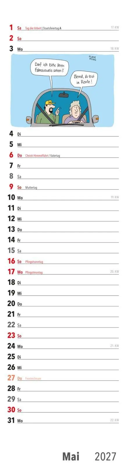 Bild: 9783830322962 | Ruhestand Streifenkalender 2027: Monatskalender für die Wand | Verlag