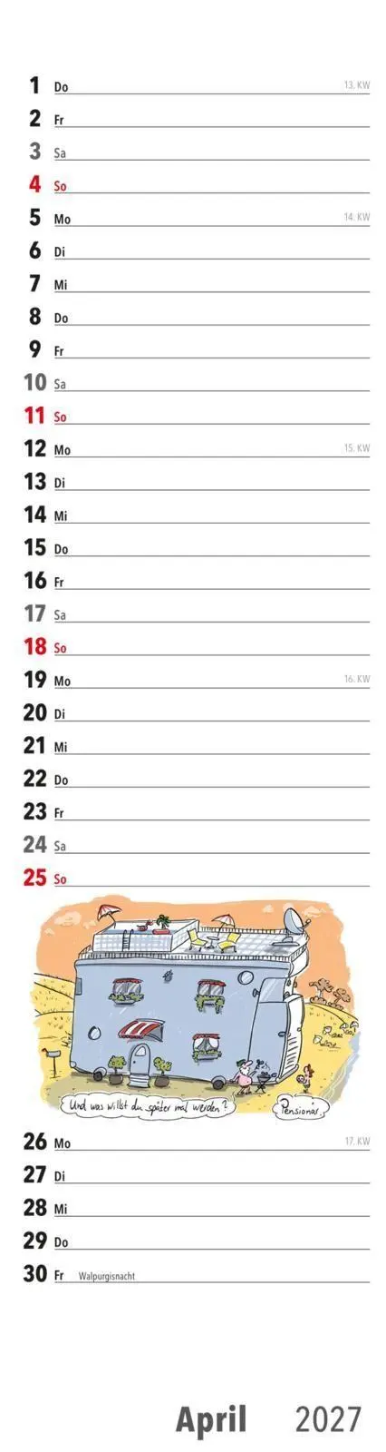 Bild: 9783830322962 | Ruhestand Streifenkalender 2027: Monatskalender für die Wand | Verlag