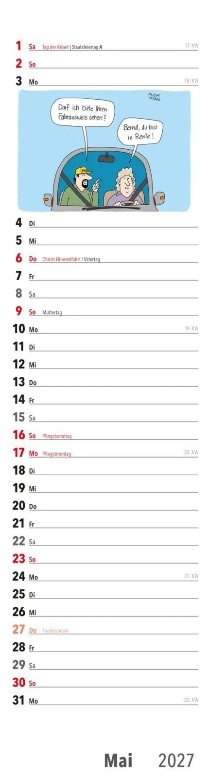 Bild: 9783830322962 | Ruhestand Streifenkalender 2027: Monatskalender für die Wand | Verlag
