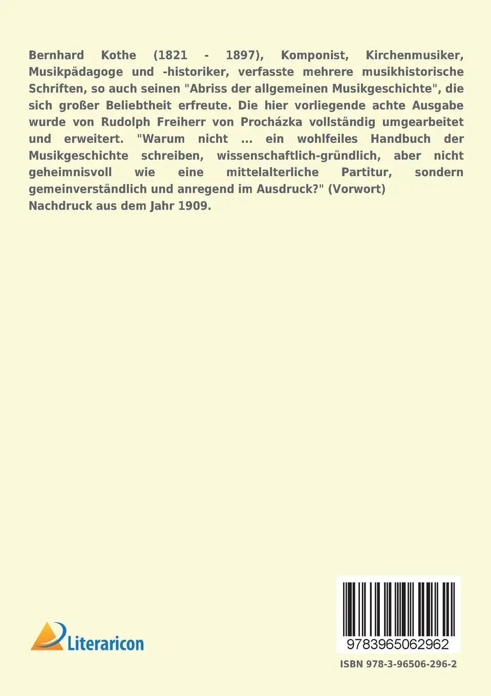 Rückseite: 9783965062962 | Abriss der allgemeinen Musikgeschichte | Bernhard Kothe | Taschenbuch