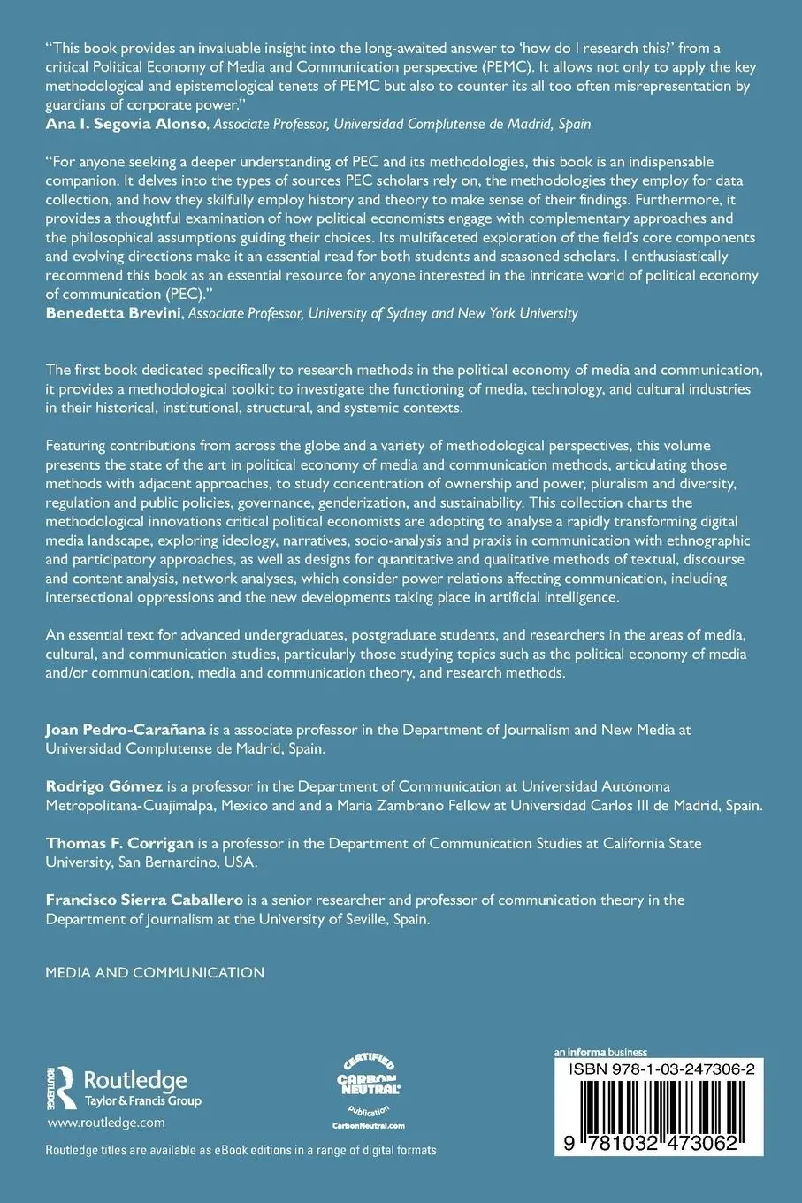Rückseite: 9781032473062 | Political Economy of Media and Communication | Pedro-Carañana (u. a.)