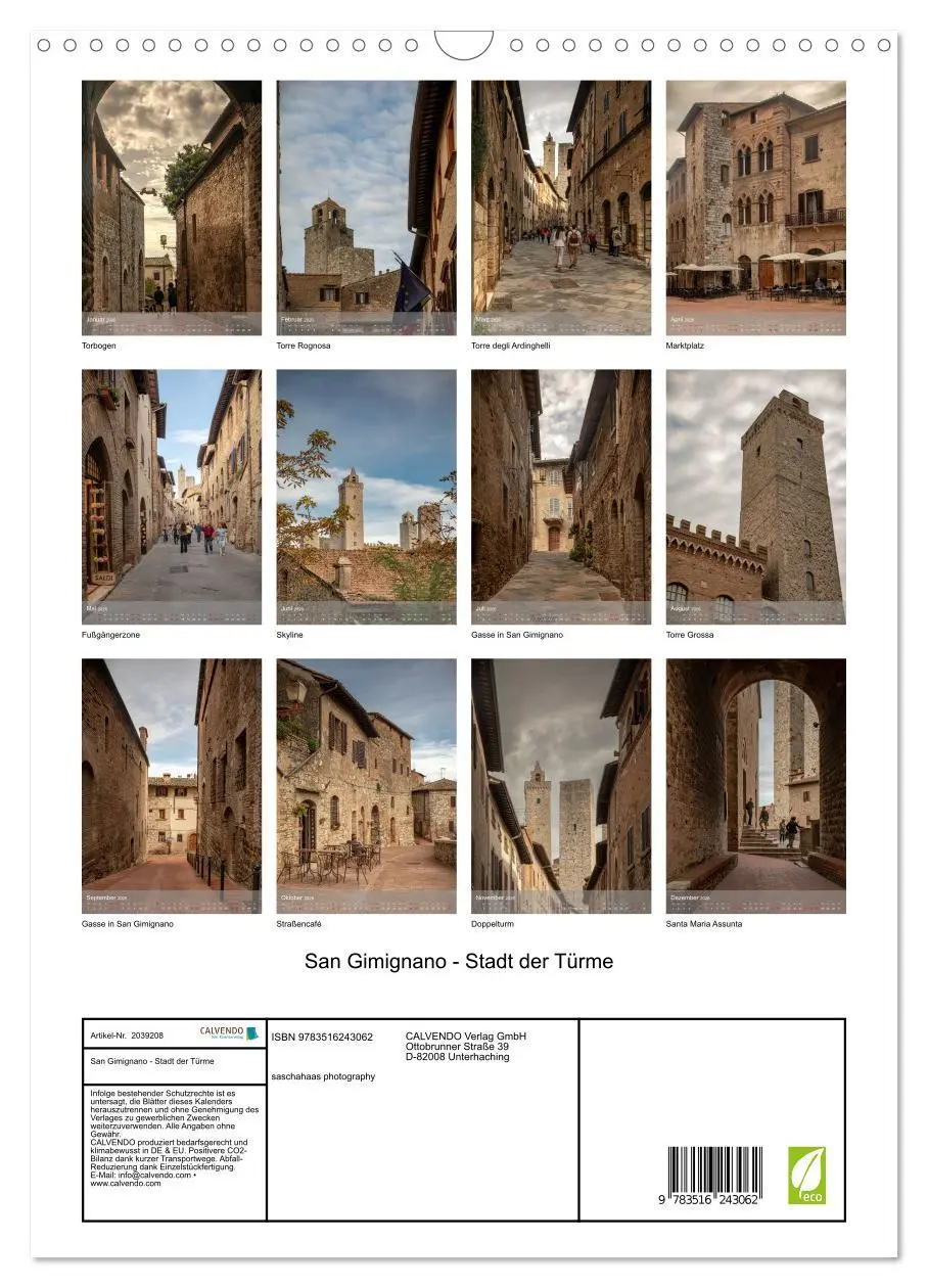 Bild: 9783516243062 | San Gimignano - Stadt der Türme (Wandkalender 2026 DIN A3 hoch),...