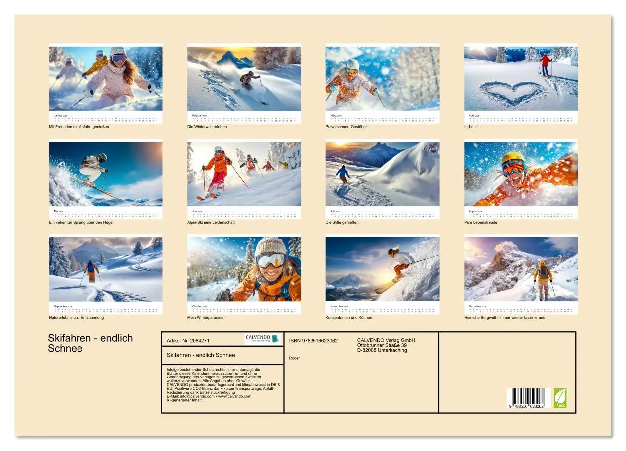Bild: 9783516623062 | Skifahren - endlich Schnee (Wandkalender 2026 DIN A2 quer),...