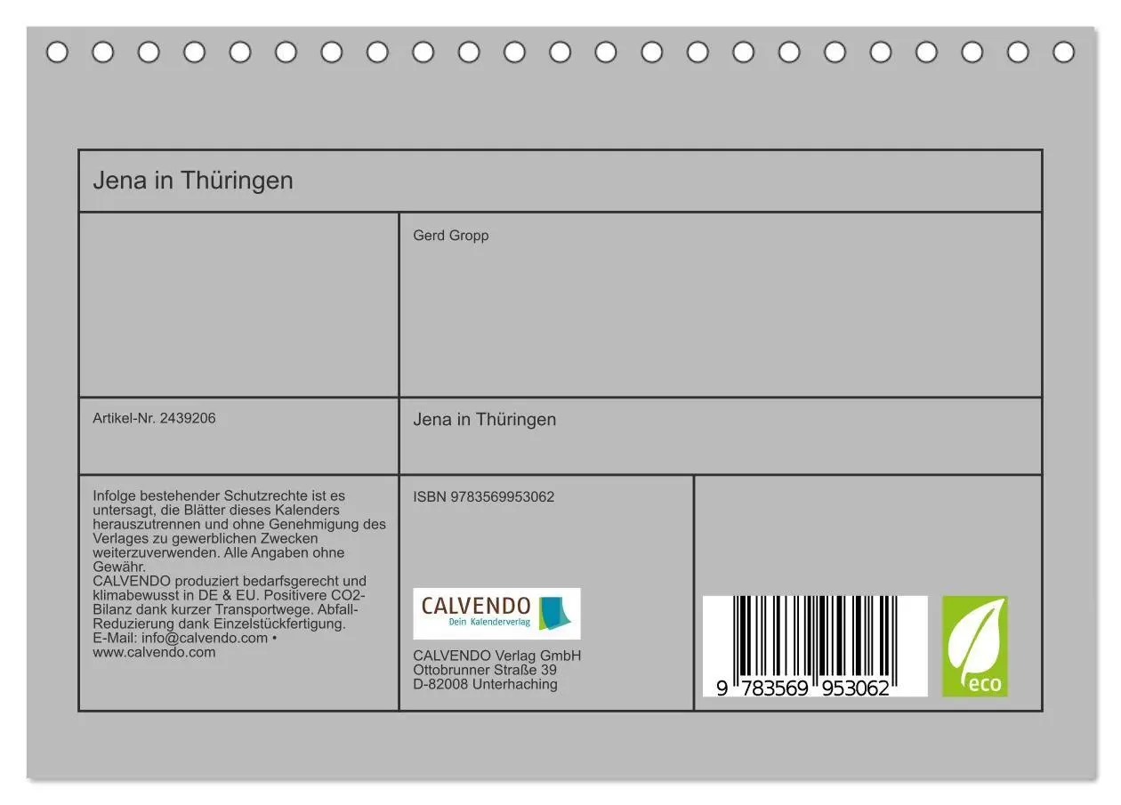 Bild: 9783569953062 | Jena in Thüringen (Tischkalender 2027 DIN A5 quer), CALVENDO...