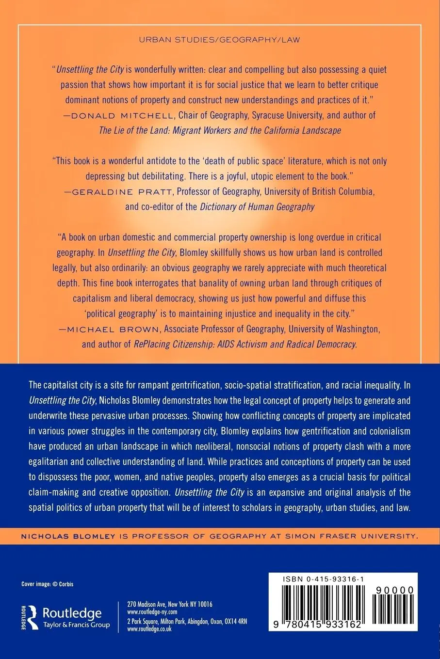 Rückseite: 9780415933162 | Unsettling the City | Urban Land and the Politics of Property | Buch