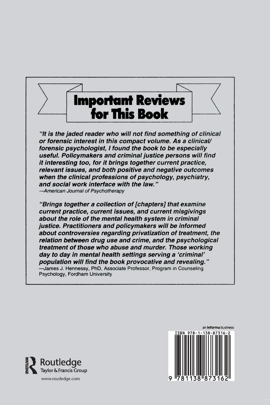 Rückseite: 9781138873162 | The Clinical Treatment of the Criminal Offender in Outpatient...