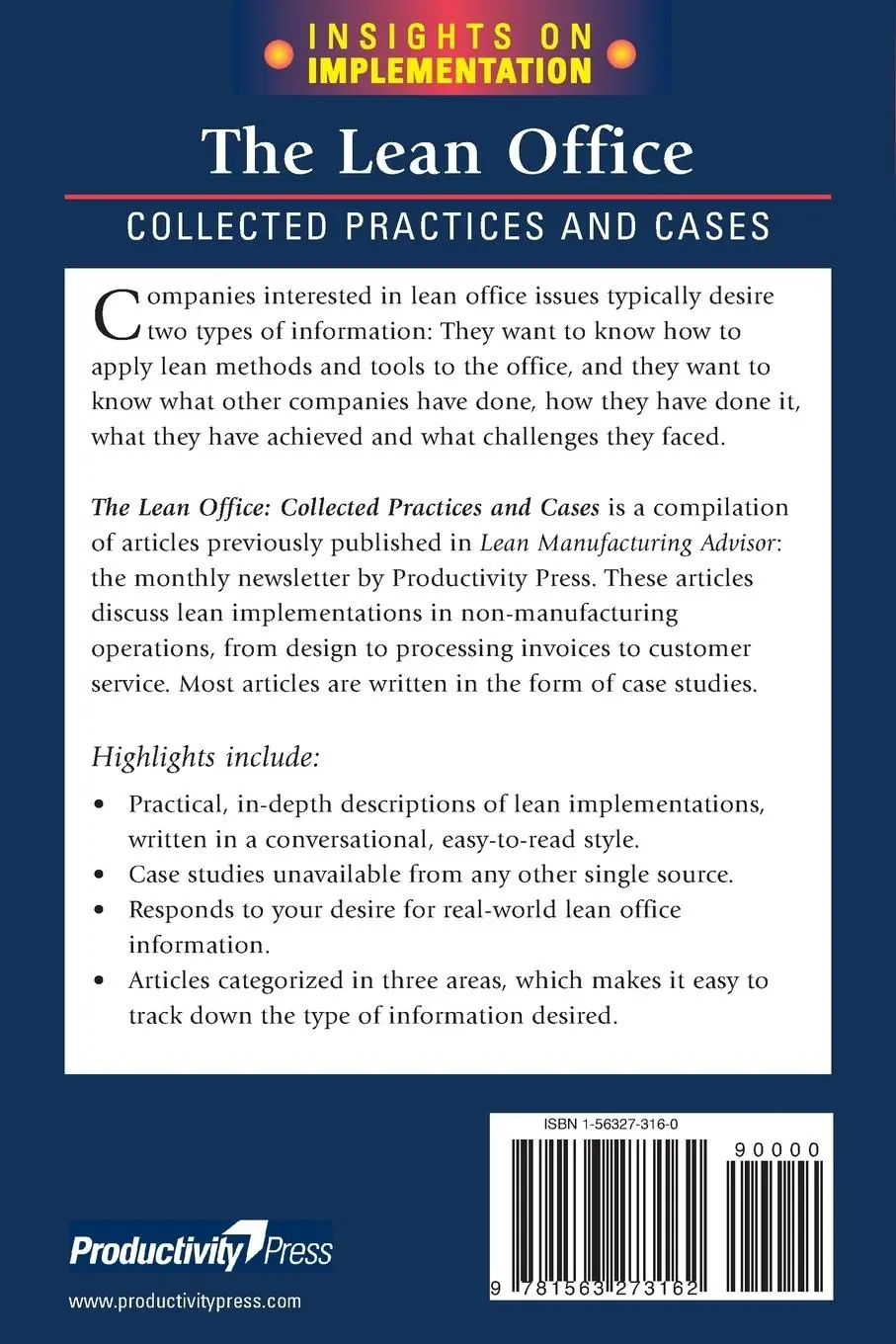 Rückseite: 9781563273162 | The Lean Office | Collected Practices and Cases | Team | Taschenbuch