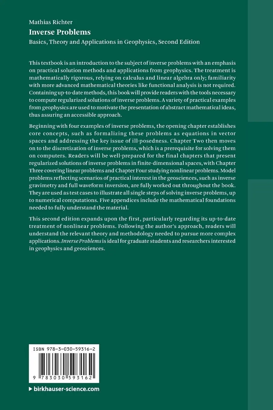 Rückseite: 9783030593162 | Inverse Problems | Basics, Theory and Applications in Geophysics | xiv