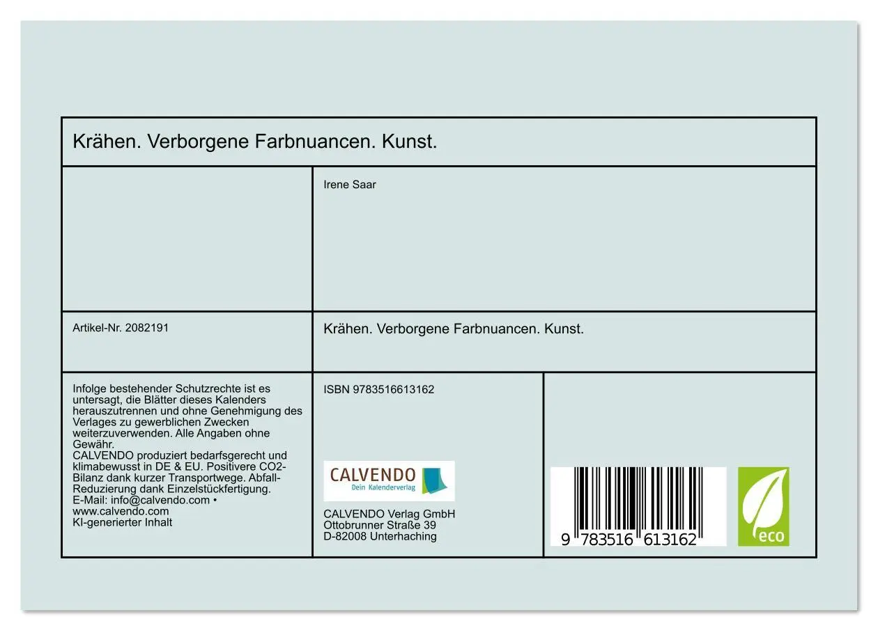 Bild: 9783516613162 | Krähen. Verborgene Farbnuancen. Kunst. (Tischkalender 2026 DIN A5...