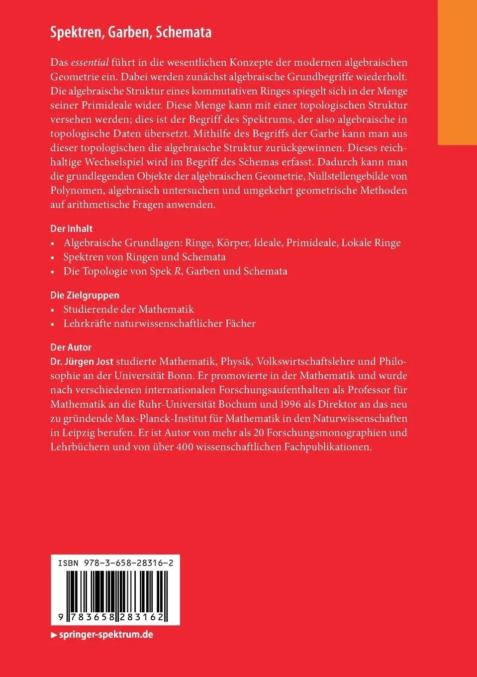Rückseite: 9783658283162 | Spektren, Garben, Schemata | Eine kurze Einführung | Jürgen Jost | vii