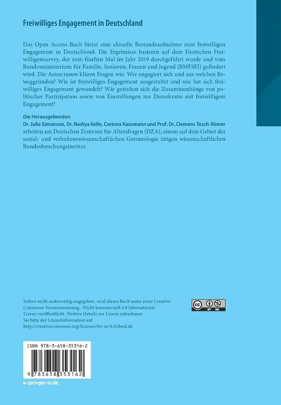 Rückseite: 9783658353162 | Freiwilliges Engagement in Deutschland | Julia Simonson (u. a.) | Buch