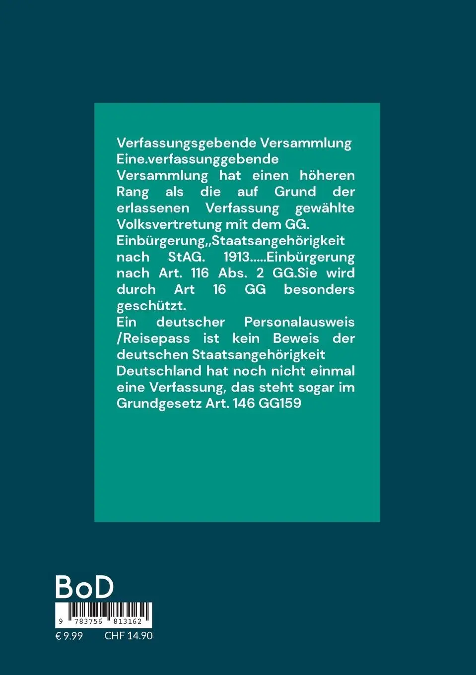 Rückseite: 9783756813162 | Verfassung - Deutschland 2024 | Freies Preußen | Herbert Bugenhagen