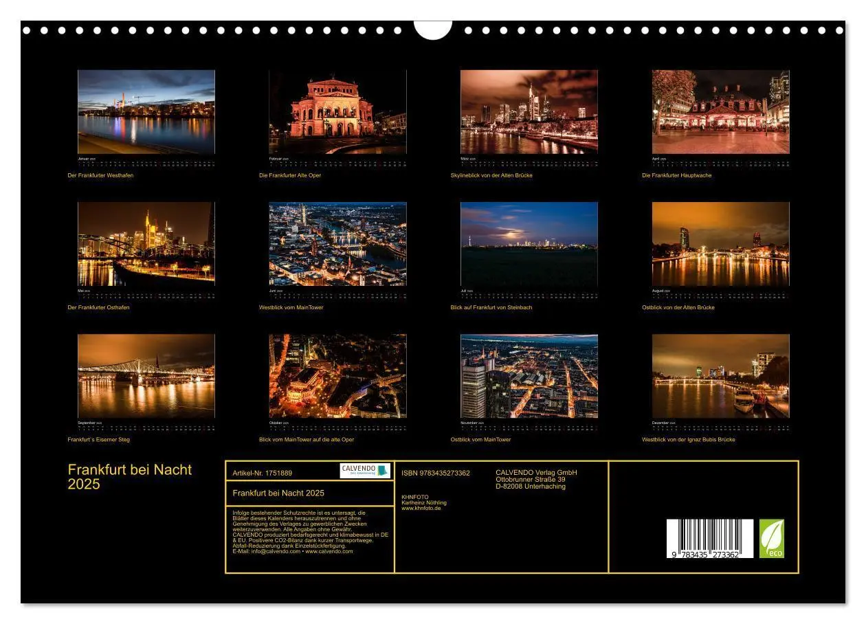 Bild: 9783435273362 | Frankfurt bei Nacht 2025 (Wandkalender 2025 DIN A3 quer), CALVENDO...