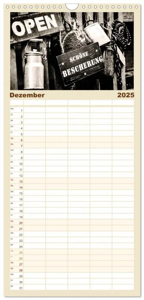 Bild: 9783457123362 | Familienplaner 2025 - Retro mit 5 Spalten (Wandkalender, 21 x 45...