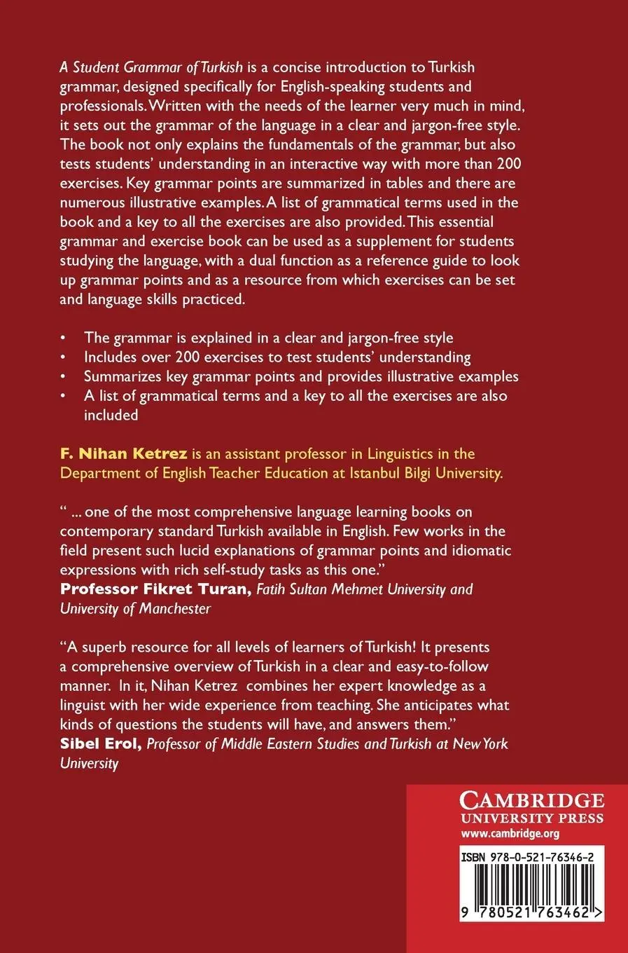 Rückseite: 9780521763462 | A Student Grammar of Turkish | F. Nihan Ketrez | Buch | Englisch