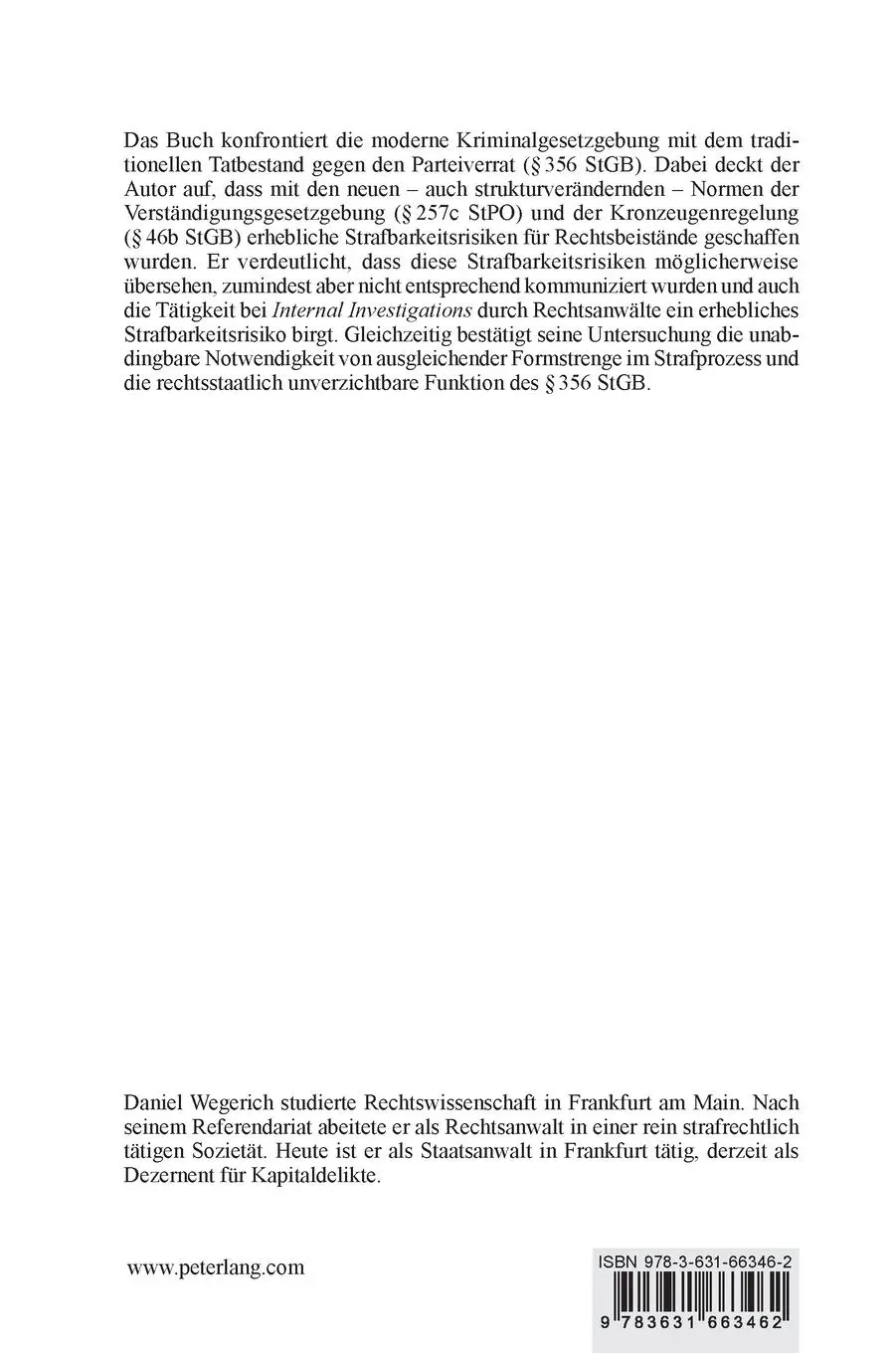 Rückseite: 9783631663462 | Moderne Kriminalgesetzgebung: Produzent von Parteiverrat? | Wegerich