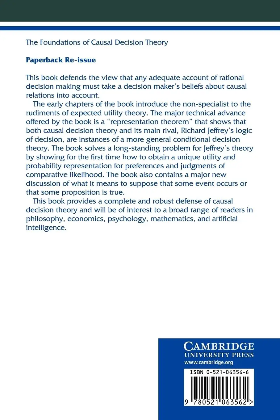 Rückseite: 9780521063562 | The Foundations of Causal Decision Theory | James M. Joyce | Buch