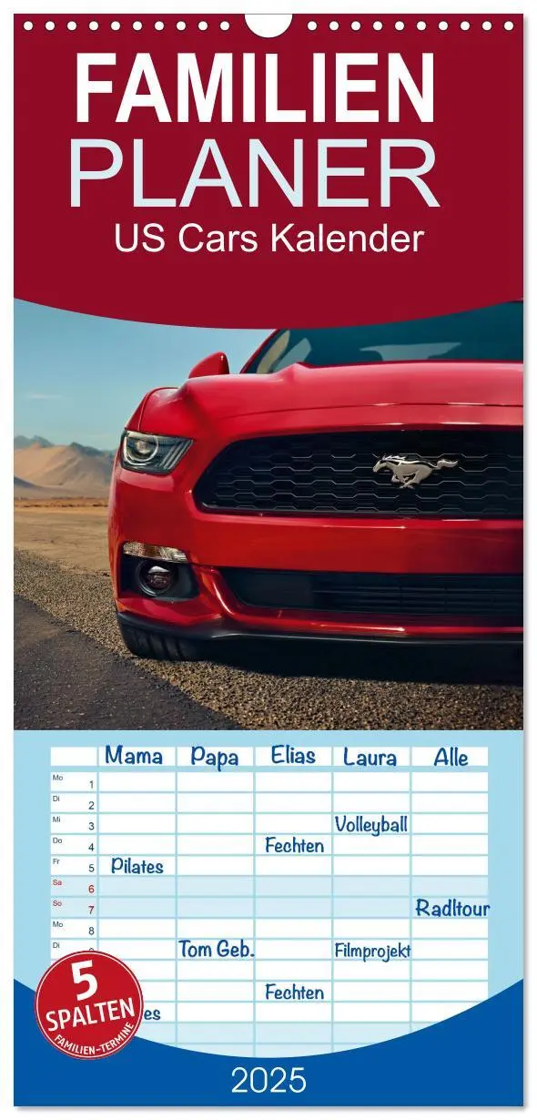 Cover: 9783457103562 | Familienplaner 2025 - US Cars Kalender mit 5 Spalten (Wandkalender,...