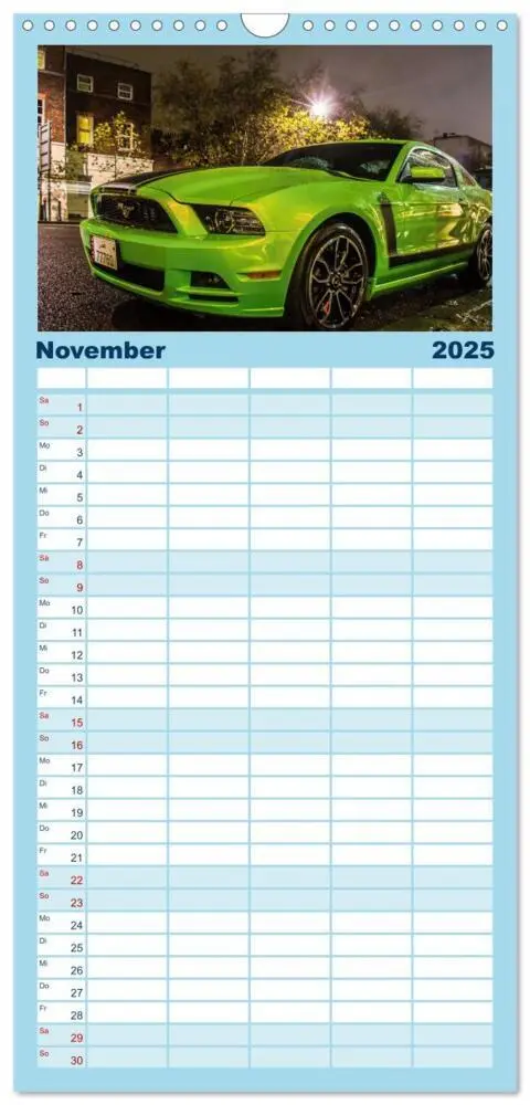 Bild: 9783457103562 | Familienplaner 2025 - US Cars Kalender mit 5 Spalten (Wandkalender,...