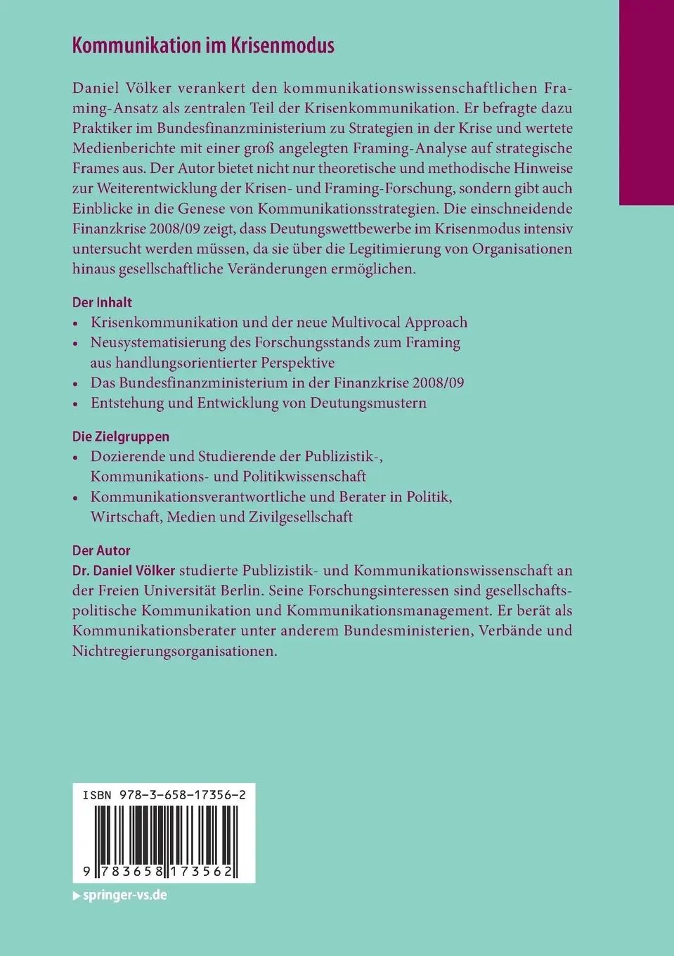Rückseite: 9783658173562 | Kommunikation im Krisenmodus | Daniel Völker | Taschenbuch | Paperback