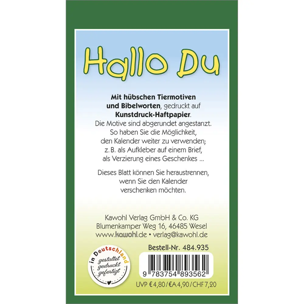 Bild: 9783754893562 | Hallo Du 2026 | Mini-Aufkleber-Kalender | Kalender | Spiralbindung