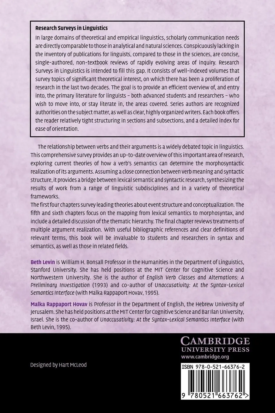 Rückseite: 9780521663762 | Argument Realization | Beth Levin (u. a.) | Taschenbuch | Englisch