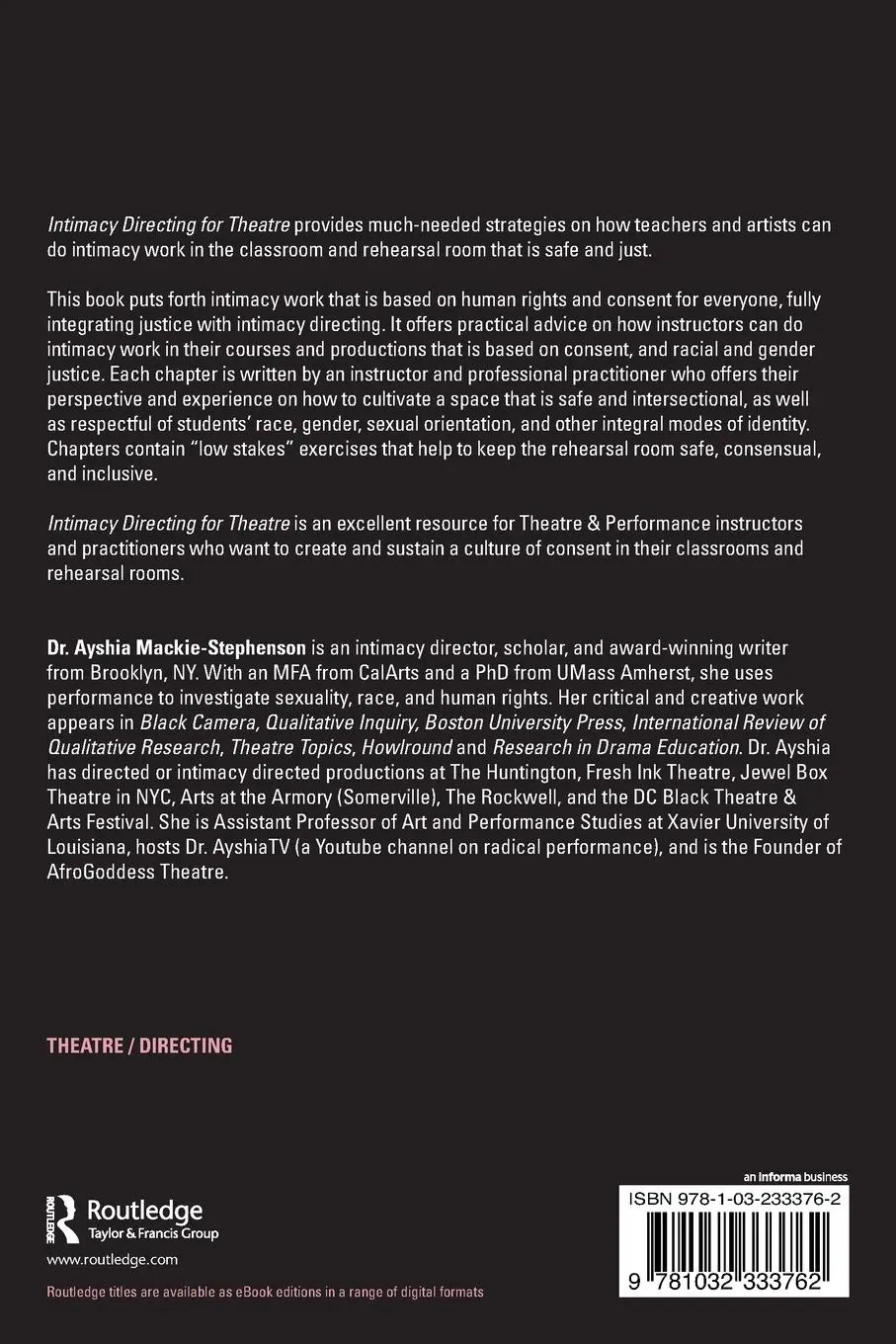 Rückseite: 9781032333762 | Intimacy Directing for Theatre | Ayshia Mackie-Stephenson | Buch