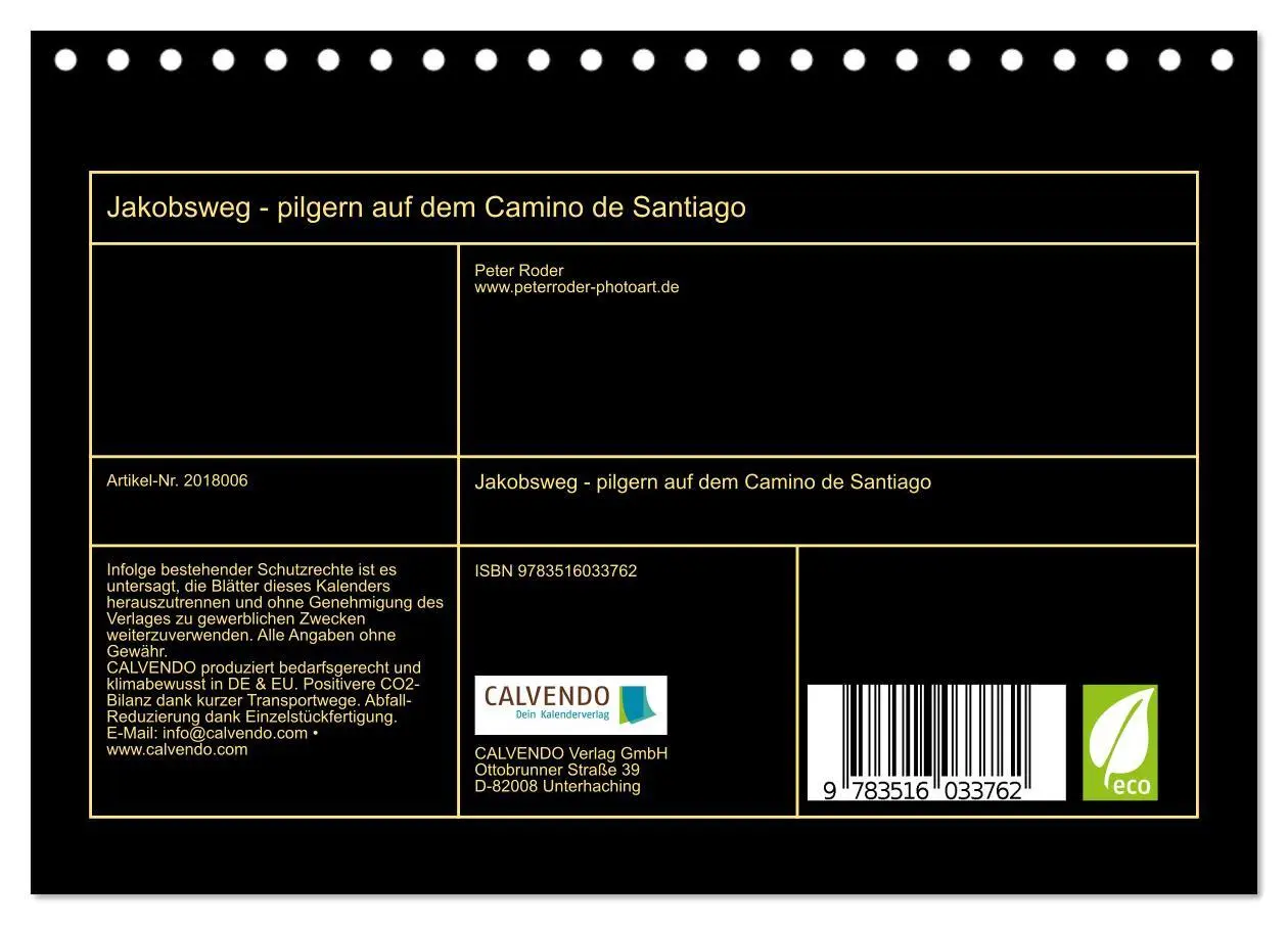 Bild: 9783516033762 | Jakobsweg - pilgern auf dem Camino de Santiago (Tischkalender 2026...