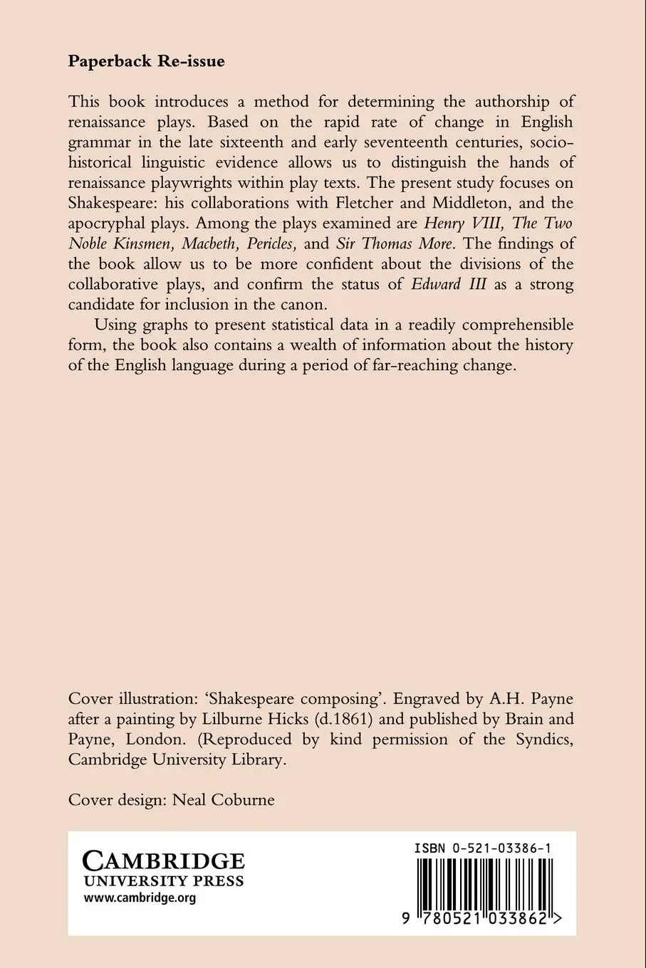 Rückseite: 9780521033862 | The Authorship of Shakespeare's Plays | A Socio-Linguistic Study