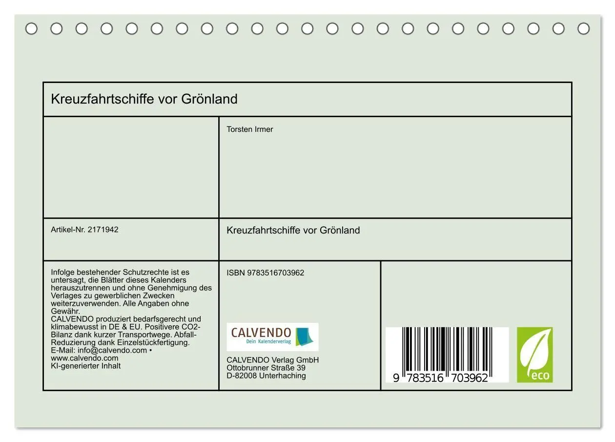 Bild: 9783516703962 | Kreuzfahrtschiffe vor Grönland (Tischkalender 2026 DIN A5 quer),...
