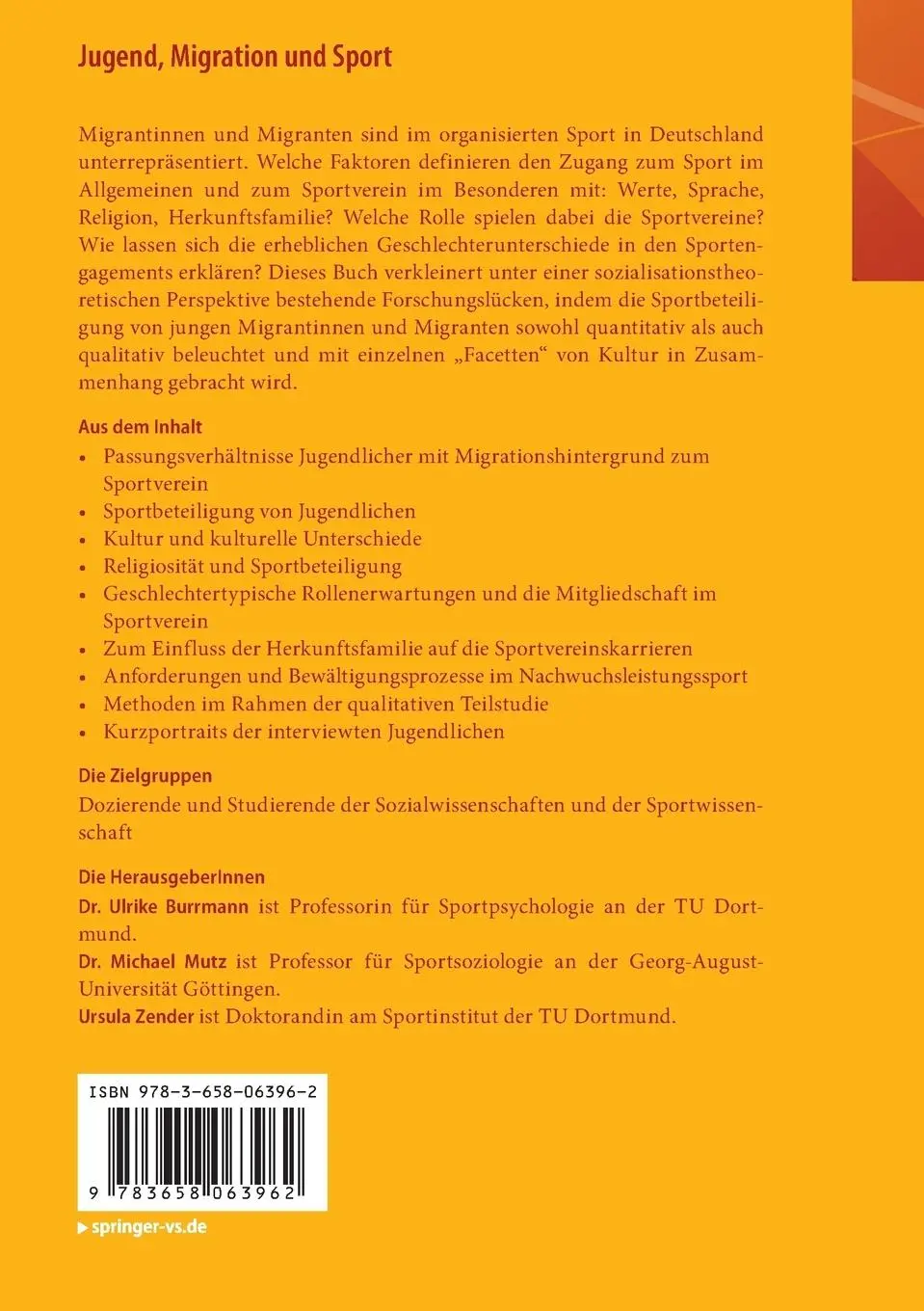 Rückseite: 9783658063962 | Jugend, Migration und Sport | Ulrike Burrmann (u. a.) | Taschenbuch