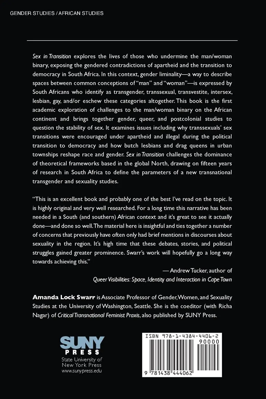 Rückseite: 9781438444062 | Sex in Transition | Remaking Gender and Race in South Africa | Swarr