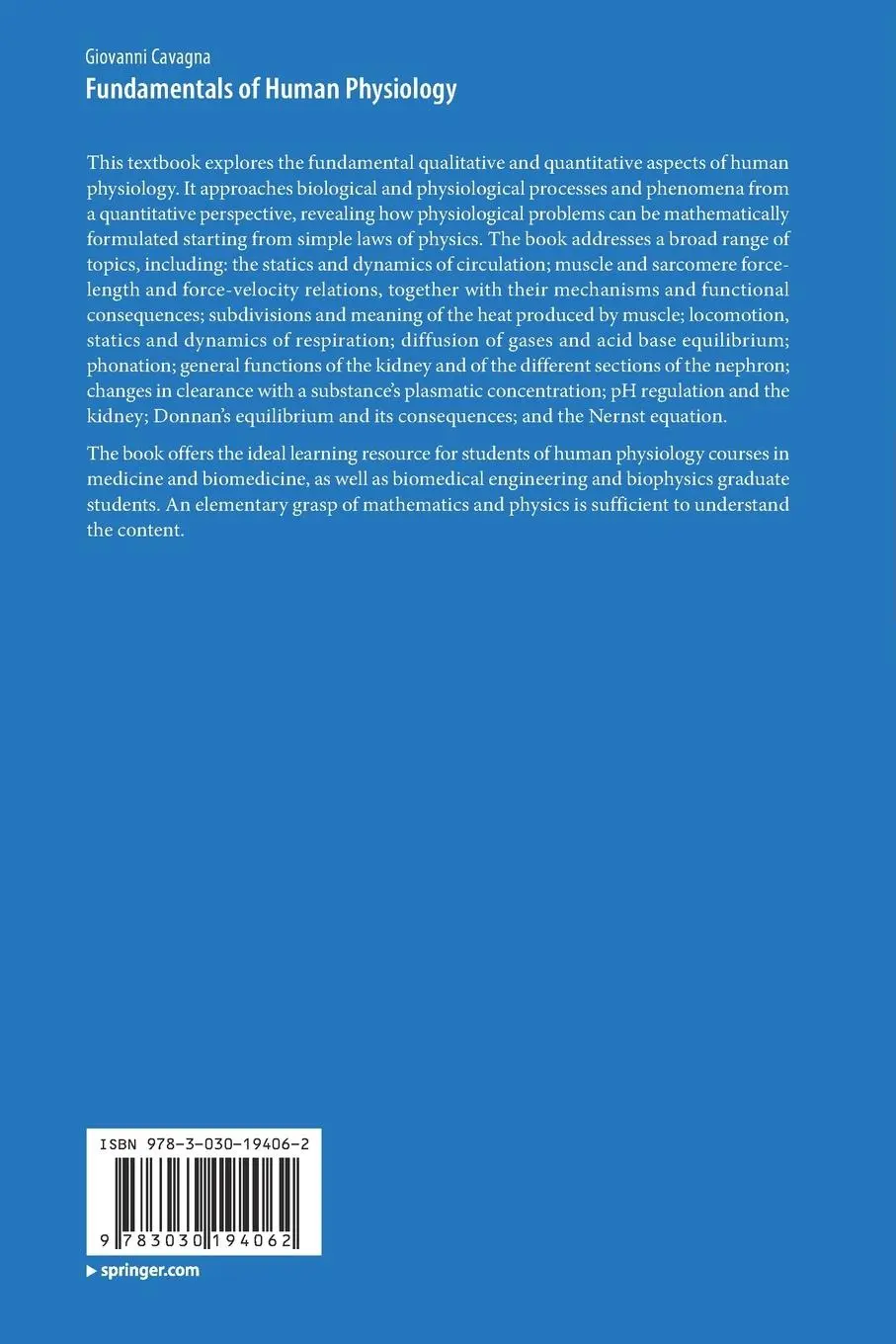 Rückseite: 9783030194062 | Fundamentals of Human Physiology | Giovanni Cavagna | Taschenbuch