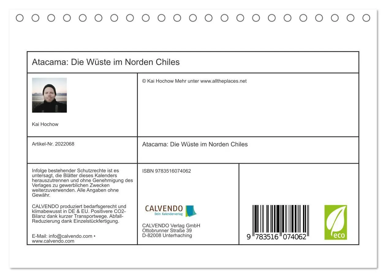 Bild: 9783516074062 | Atacama: Die Wüste im Norden Chiles (Tischkalender 2026 DIN A5...