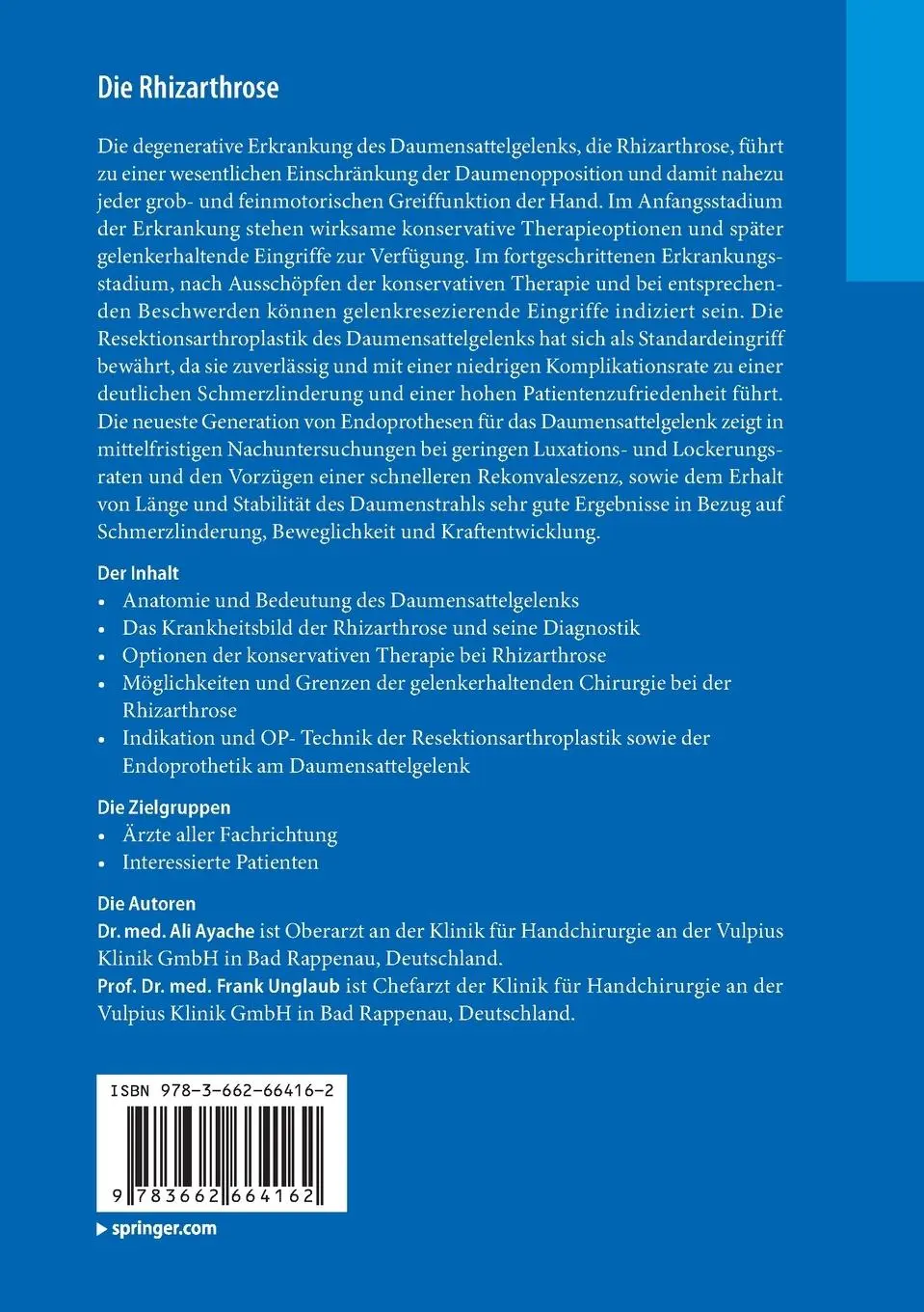 Rückseite: 9783662664162 | Die Rhizarthrose | Eine Übersicht für Ärzte aller Fachrichtungen | ix