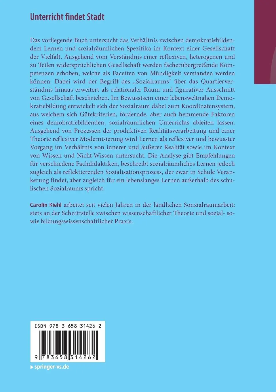 Rückseite: 9783658314262 | Unterricht findet Stadt | Carolin Kiehl | Taschenbuch | xiii | Deutsch