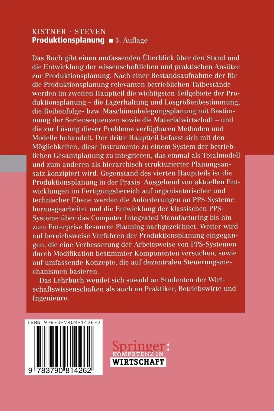 Rückseite: 9783790814262 | Produktionsplanung | Marion Steven (u. a.) | Taschenbuch | xiii | 2001