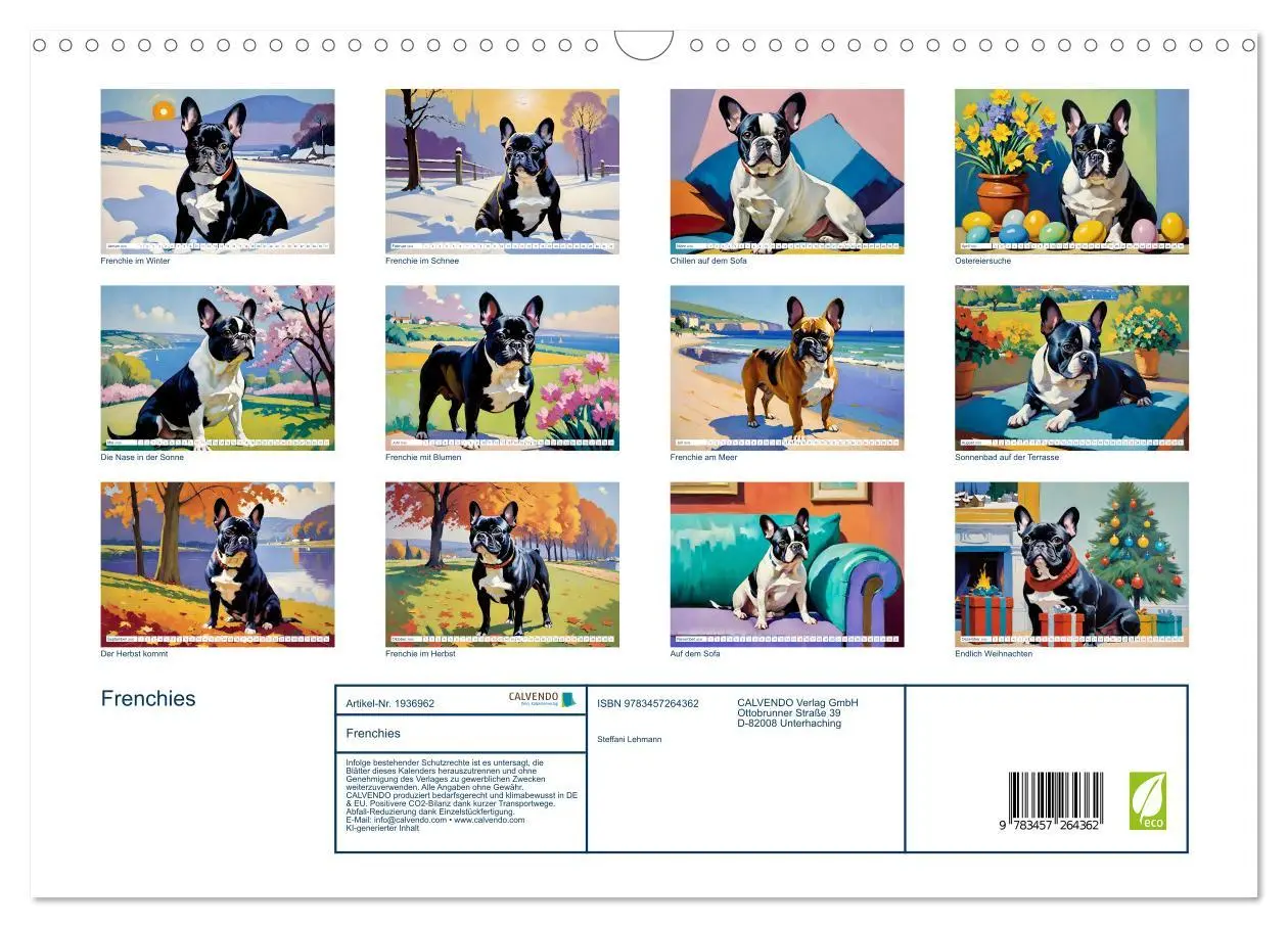 Bild: 9783457264362 | Frenchies (Wandkalender 2026 DIN A3 quer), CALVENDO Monatskalender