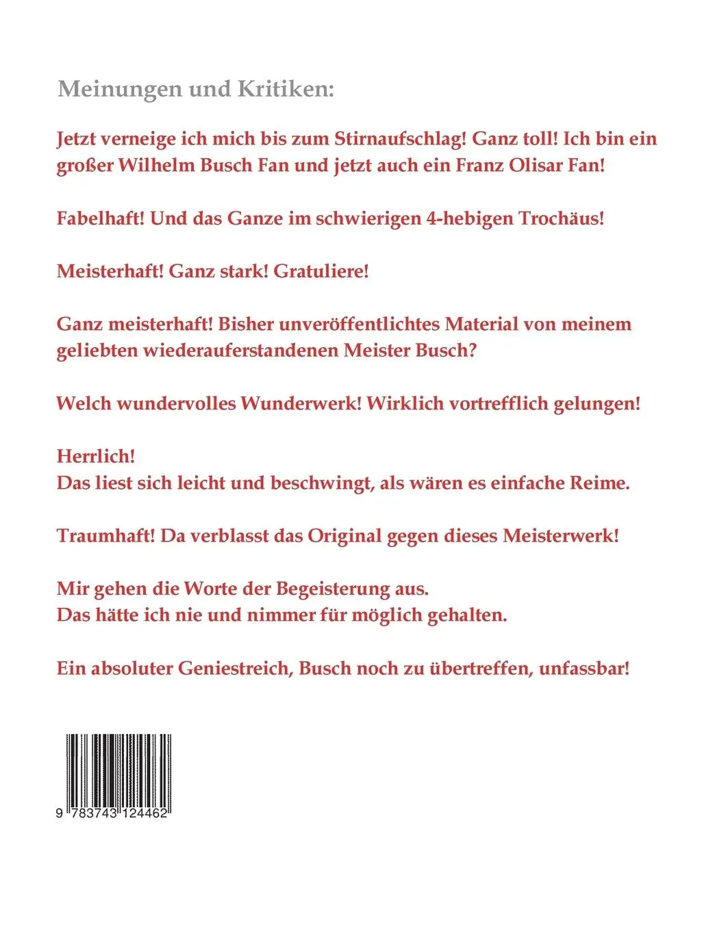 Rückseite: 9783743124462 | Max und Moritz sind geschüttelt | Franz Olisar | Taschenbuch | 24 S.