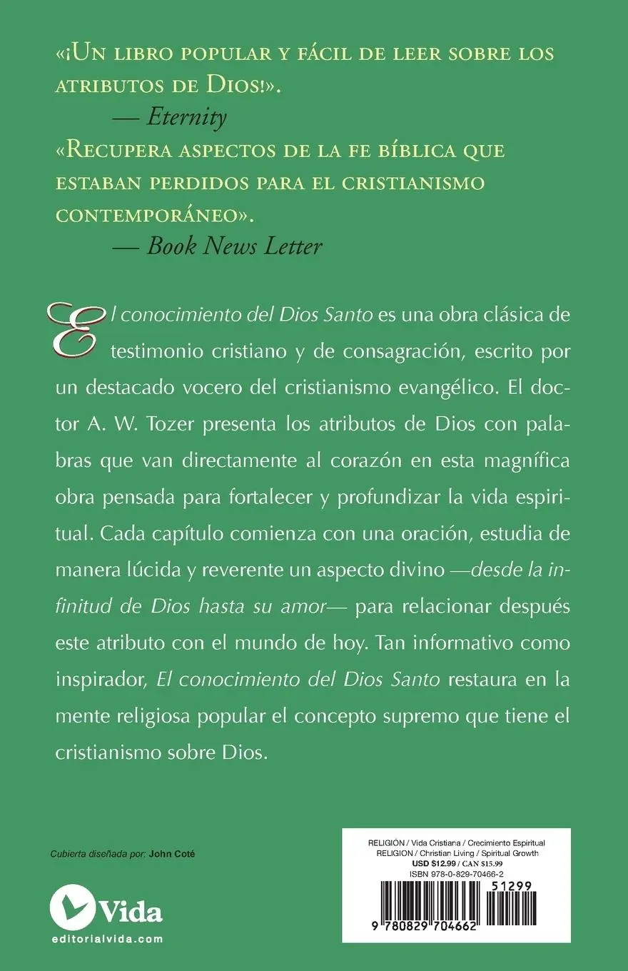 Rückseite: 9780829704662 | El Conocimiento del Dios Santo | A. W. Tozer | Taschenbuch | Spanisch