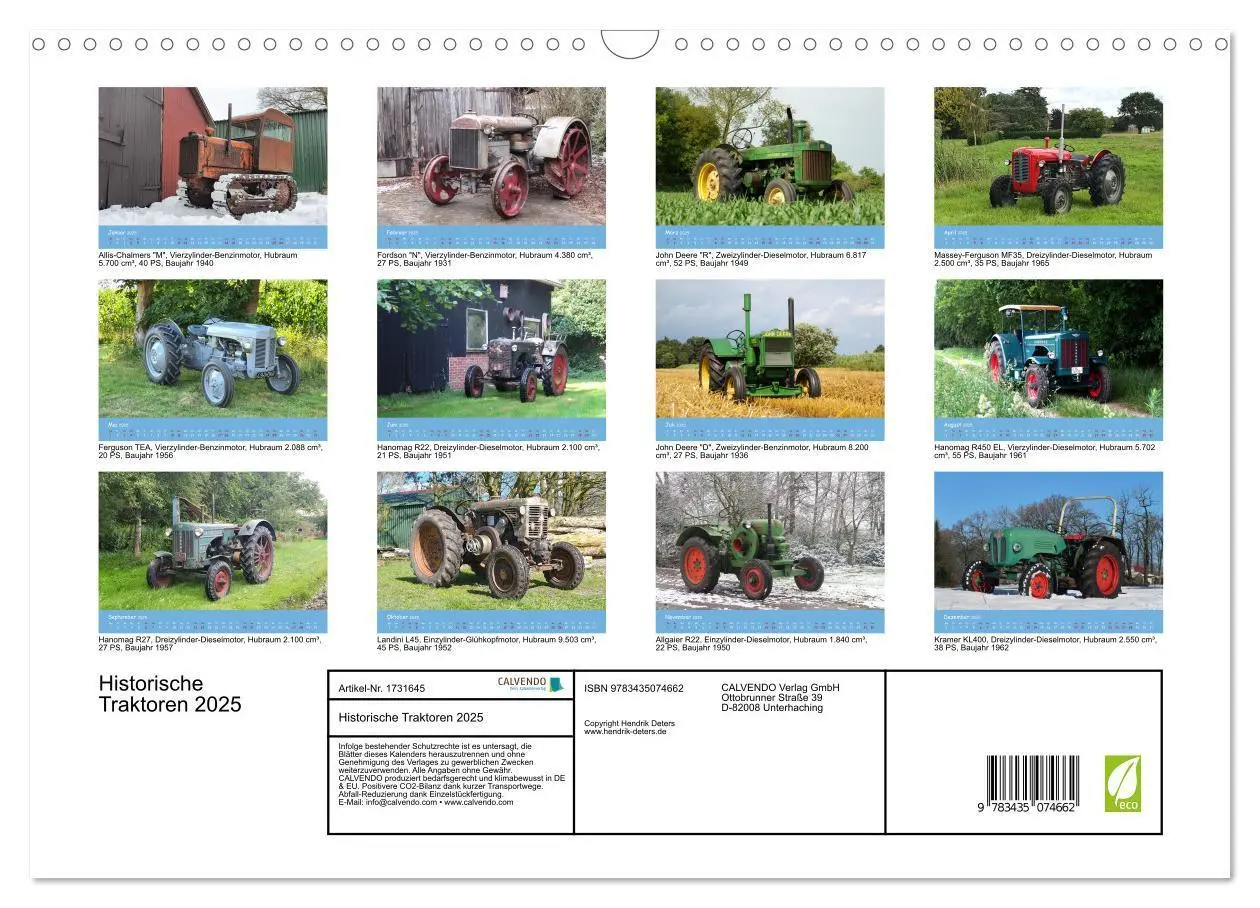 Bild: 9783435074662 | Historische Traktoren 2025 (Wandkalender 2025 DIN A3 quer),...