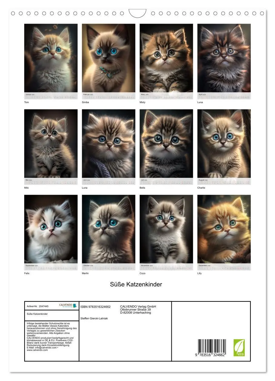 Bild: 9783516324662 | Süße Katzenkinder (Wandkalender 2026 DIN A3 hoch), CALVENDO...