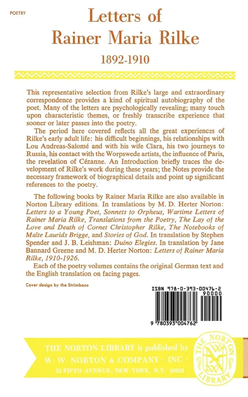Rückseite: 9780393004762 | Letters of Rainer Maria Rilke, 1892-1910 | Rainer Maria Rilke | Buch