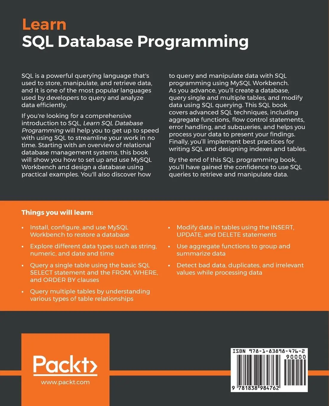 Rückseite: 9781838984762 | Learn SQL Database Programming | Josephine Bush | Taschenbuch | 2020