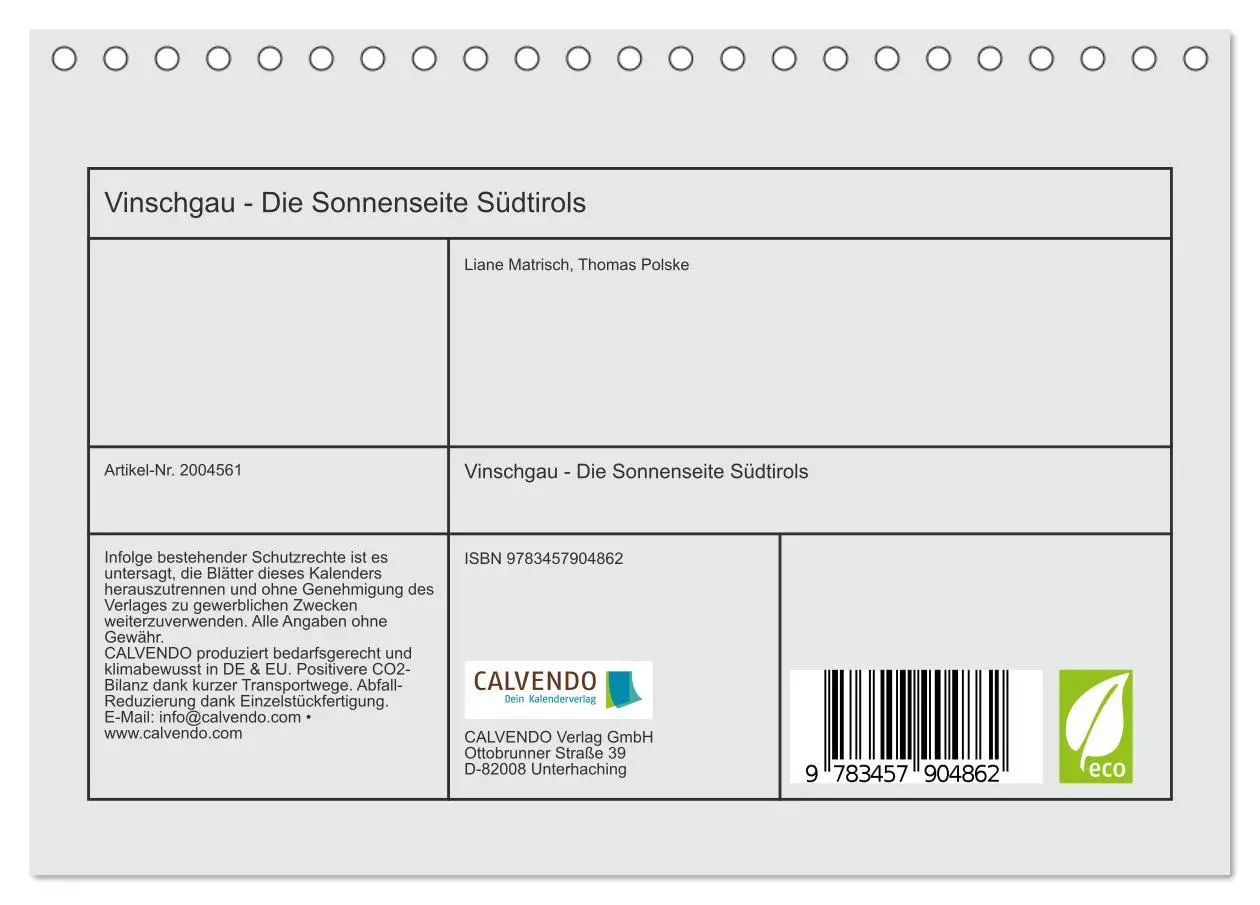 Bild: 9783457904862 | Vinschgau - Die Sonnenseite Südtirols (Tischkalender 2026 DIN A5...