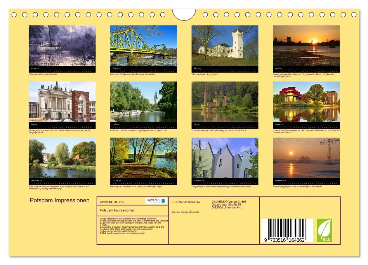 Bild: 9783516164862 | Potsdam Impressionen (Wandkalender 2026 DIN A4 quer), CALVENDO...