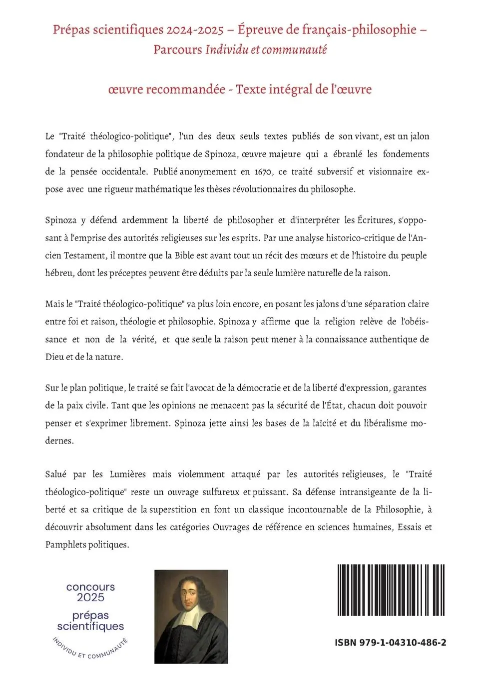 Rückseite: 9791043104862 | Traité théologico-politique | Spinoza | Taschenbuch | Französisch